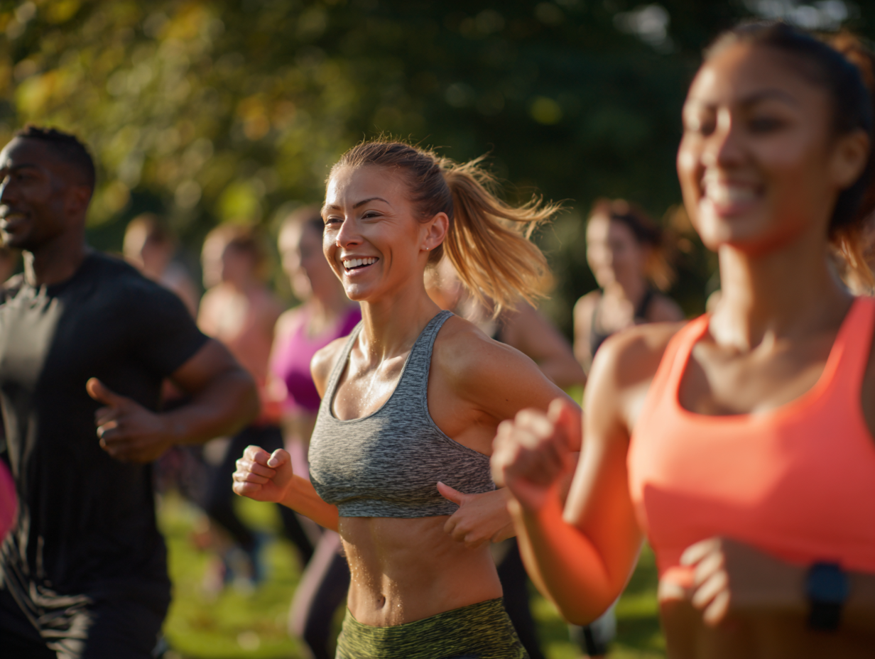 Активні люди різного віку під час групових тренувань